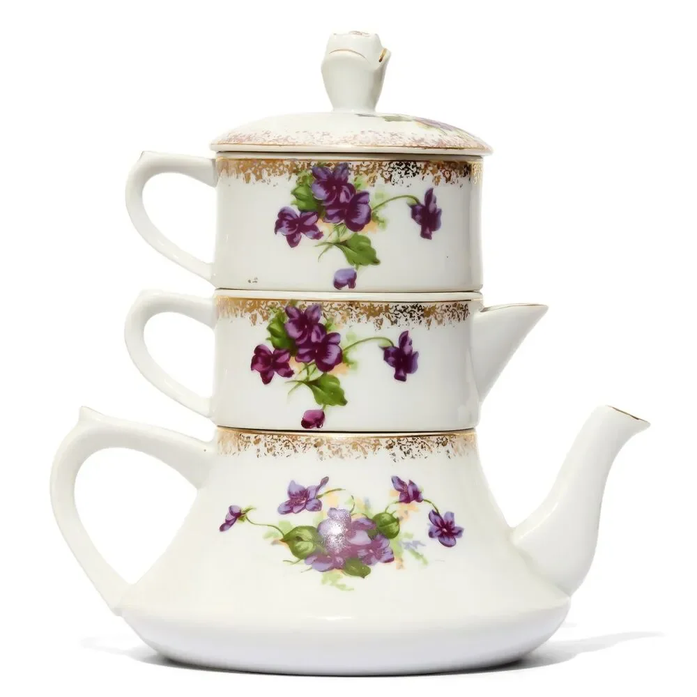Floral Stacking Teapot and Teacup Set